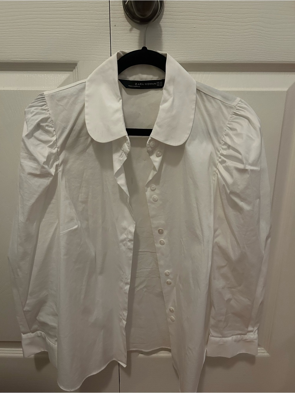 Zara White Puff-Sleeve Button-Up Shirt